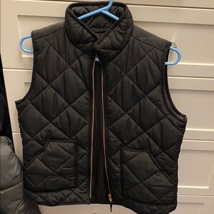 J. Crew Black Quilted Vest with Gold Zipper
